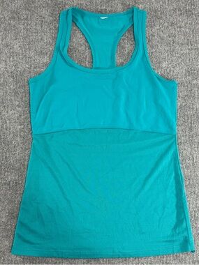 Fabletics Cashel Racerback Tank S Teal Mesh Hem Adjustable Cinched Sides Workout